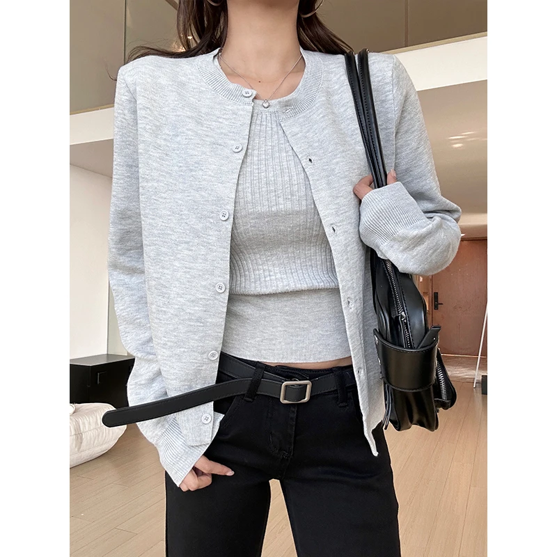 【部分现】气质修身内搭外穿针织背心开衫毛衣外套两件套M1527套装