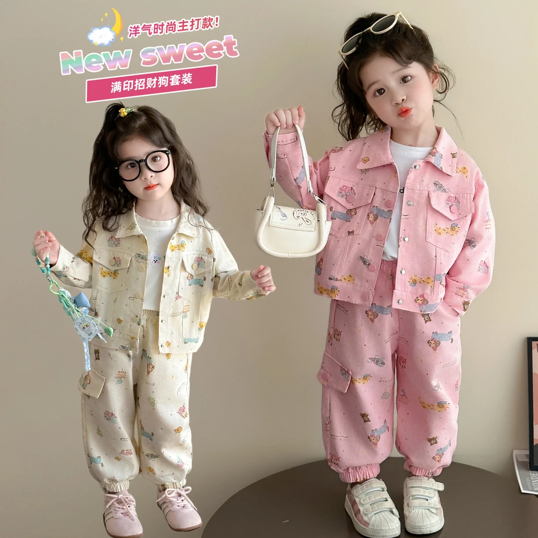 女童卡通牛仔套装洋气儿童春秋季新款女宝宝休闲两件套小女孩时髦