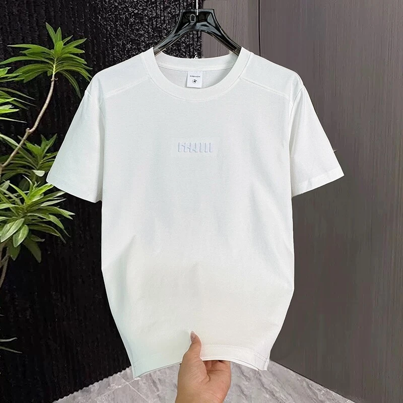 2025夏季新款圆领短袖t恤男士潮流简约时尚休闲百搭半袖上衣服男