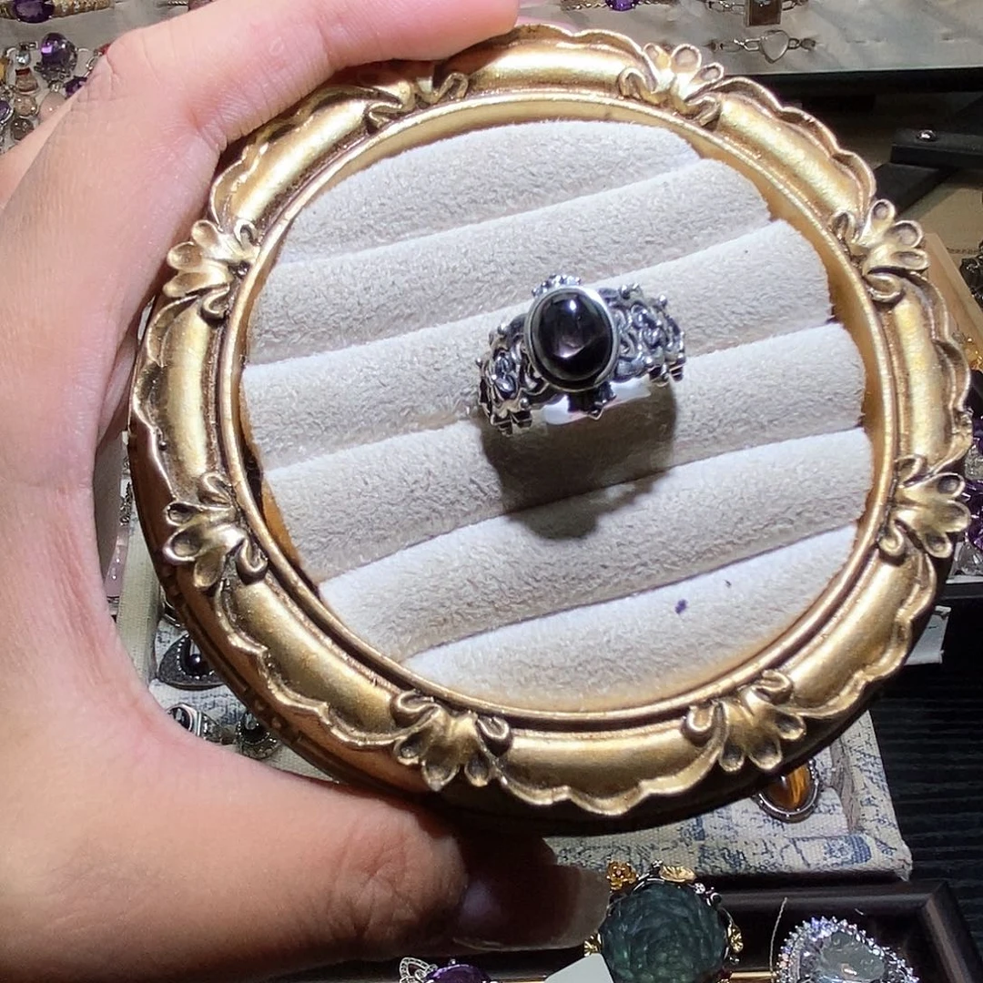 v***香银S925镶嵌戒指烟晶