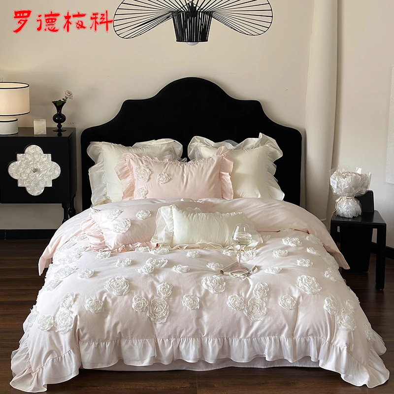 凉感长绒棉四件套2025新款奶白色全棉水洗棉网红高档被套纯棉