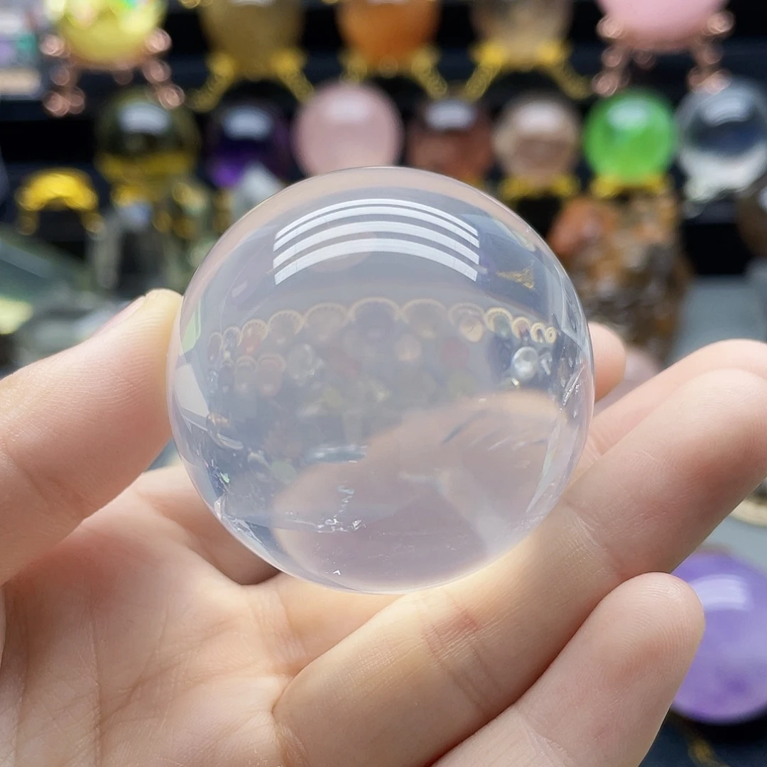 未镶嵌珠宝半成品水晶天然蓝雾水晶48mm