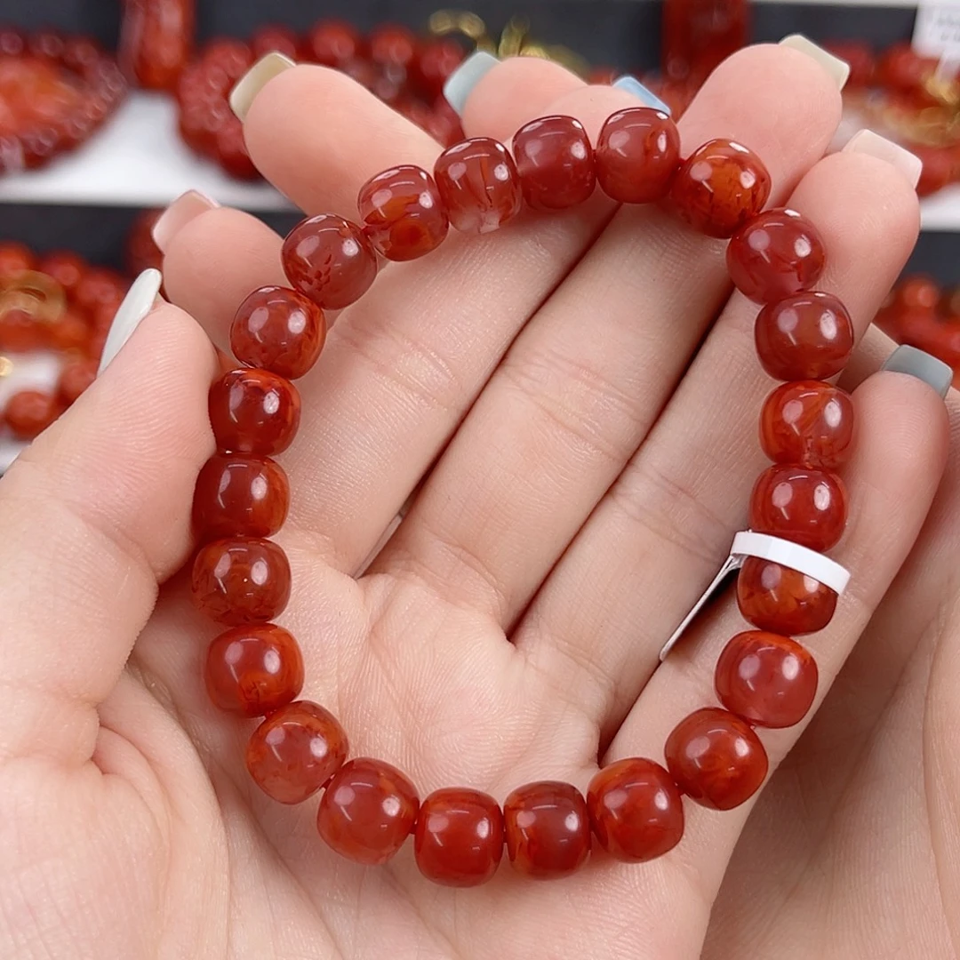 南红玛瑙未镶嵌瓦西牛血红火焰9mm老型手串