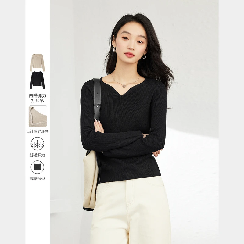 【小云总专属】梵希蔓异形领针织T恤女显瘦长袖上衣73568