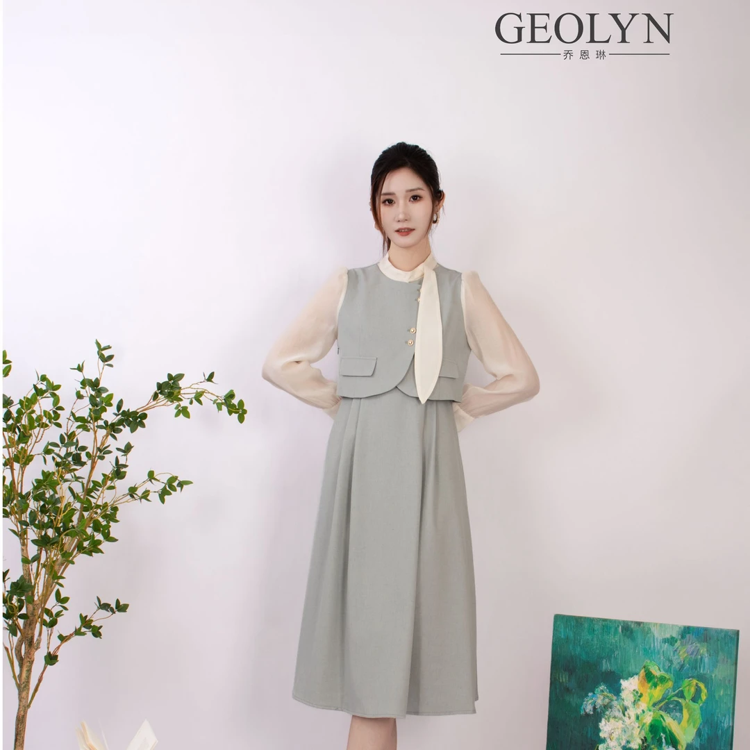 【秀智Fashion】假两件气质连衣裙