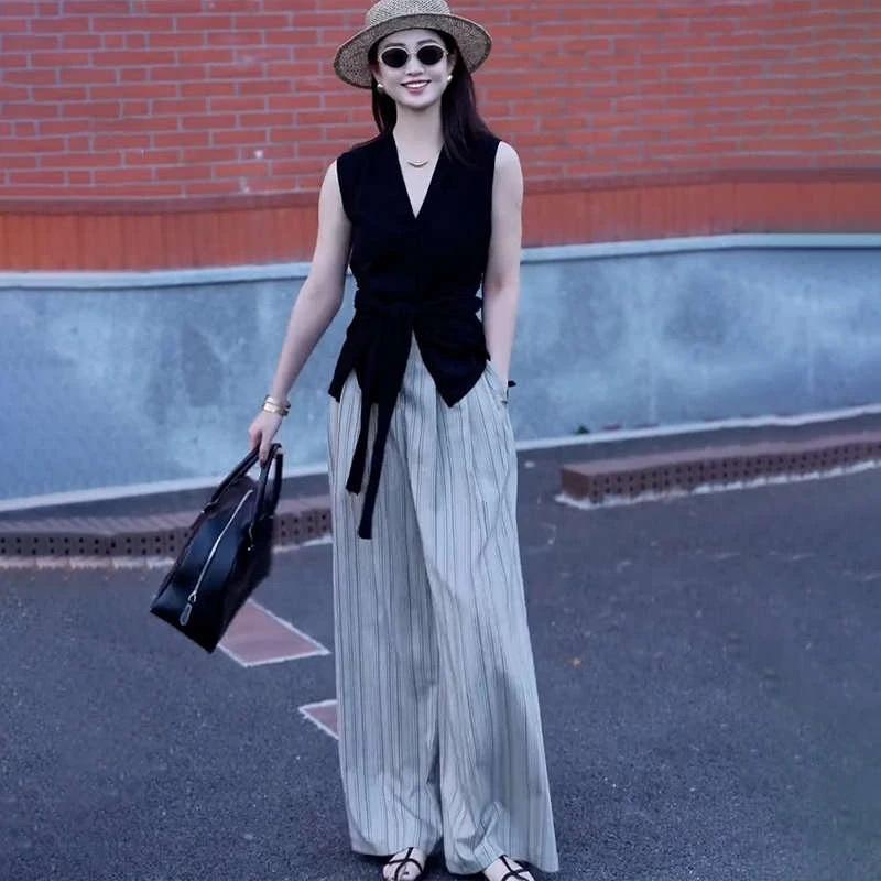 2025超火夏装一整套气质轻奢高级感女人味又酷又飒黑色马甲套装裤