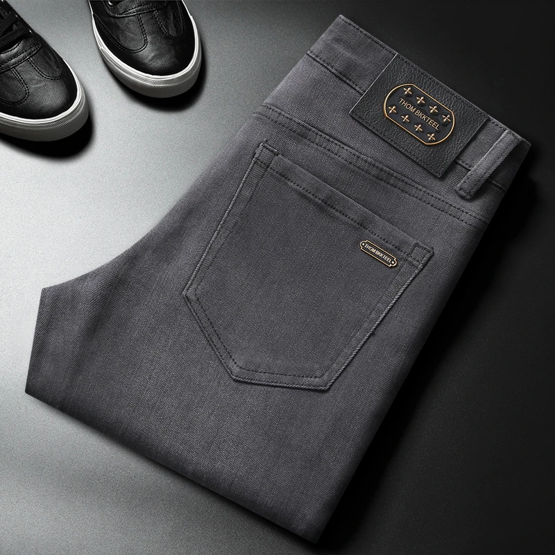 考蒂玻帕时尚夏季薄款尼纳灰牛仔裤男弹力修身小直筒裤子百搭