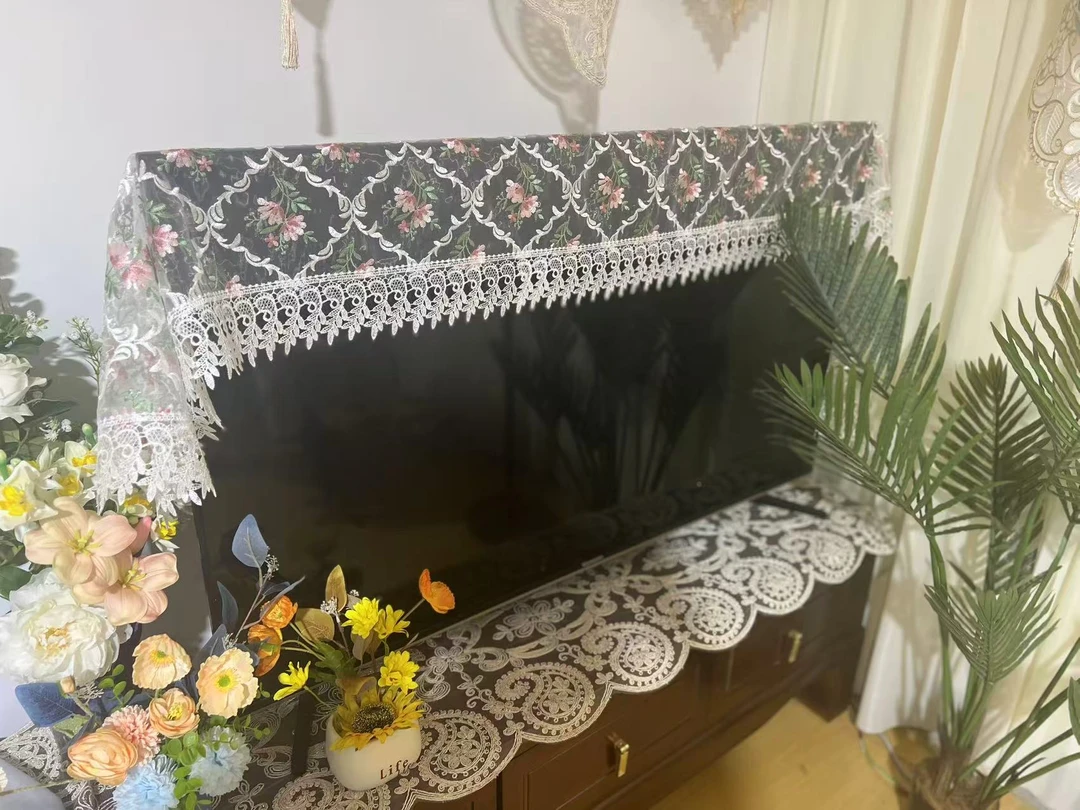 ZN186-172丝光线【40*155】白底粉雏菊花玻璃纱水溶边桌布茶几布