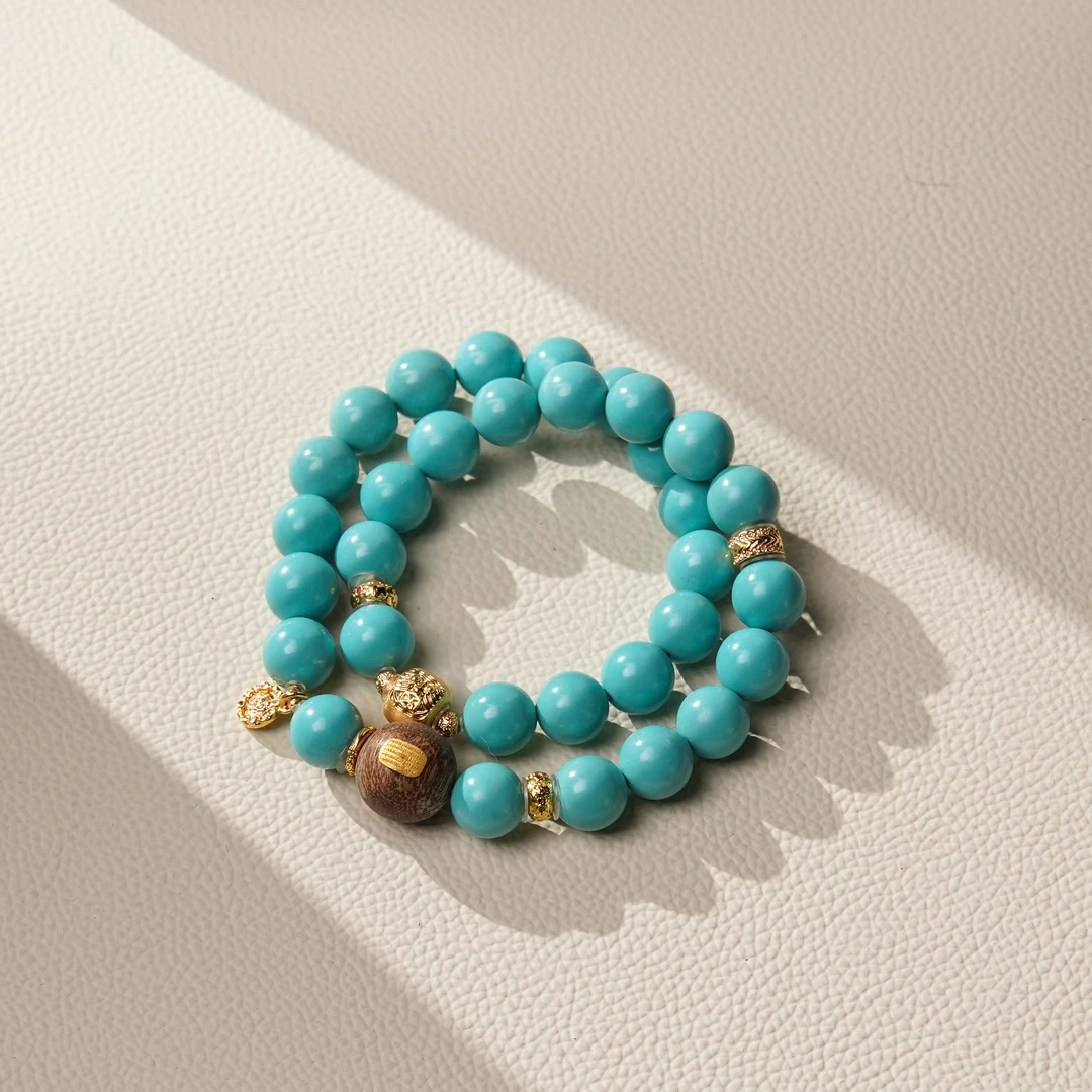 绿松石喇叭山10-11m圆珠18K绿松石双圈CFG0014