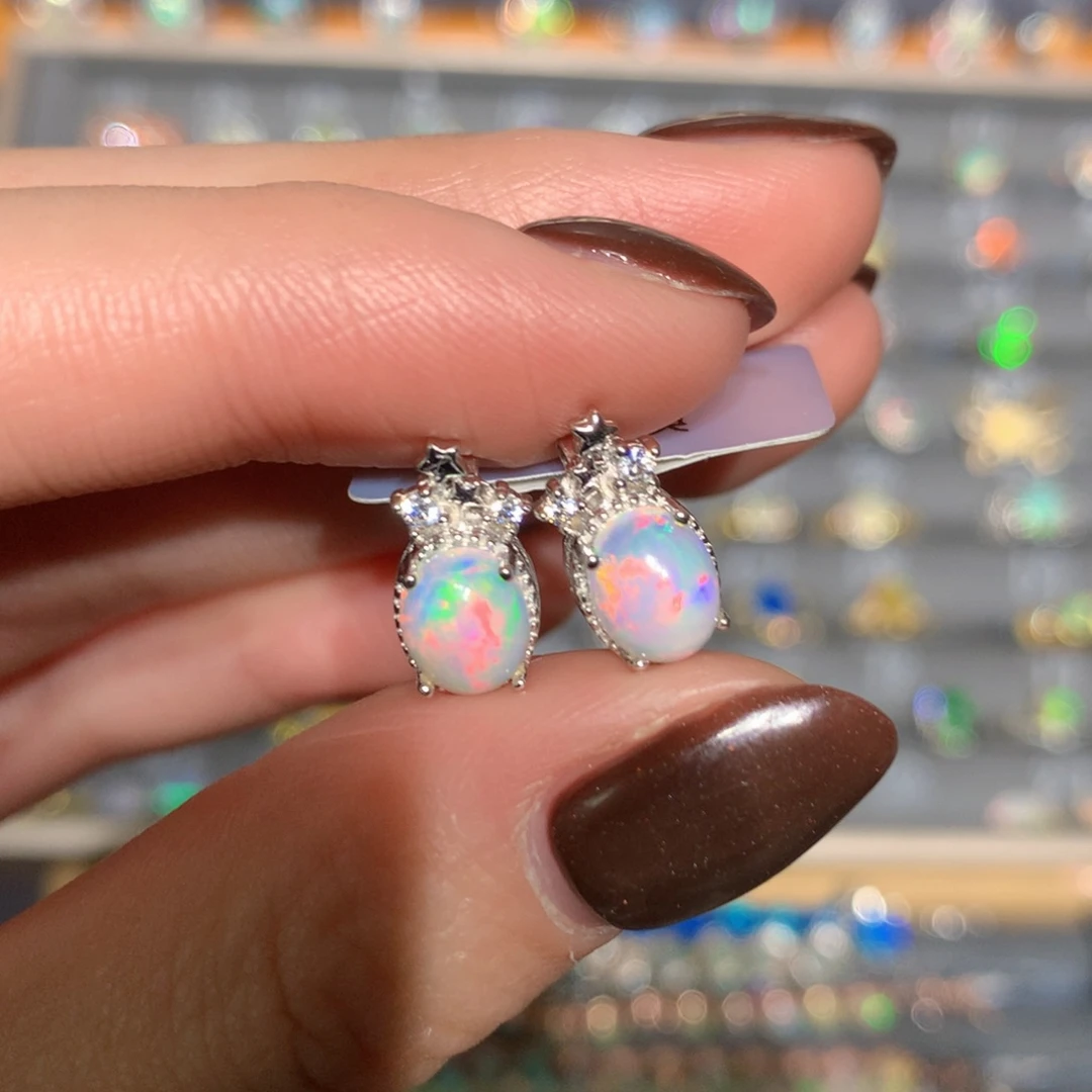 银S925镶嵌欧泊耳钉t