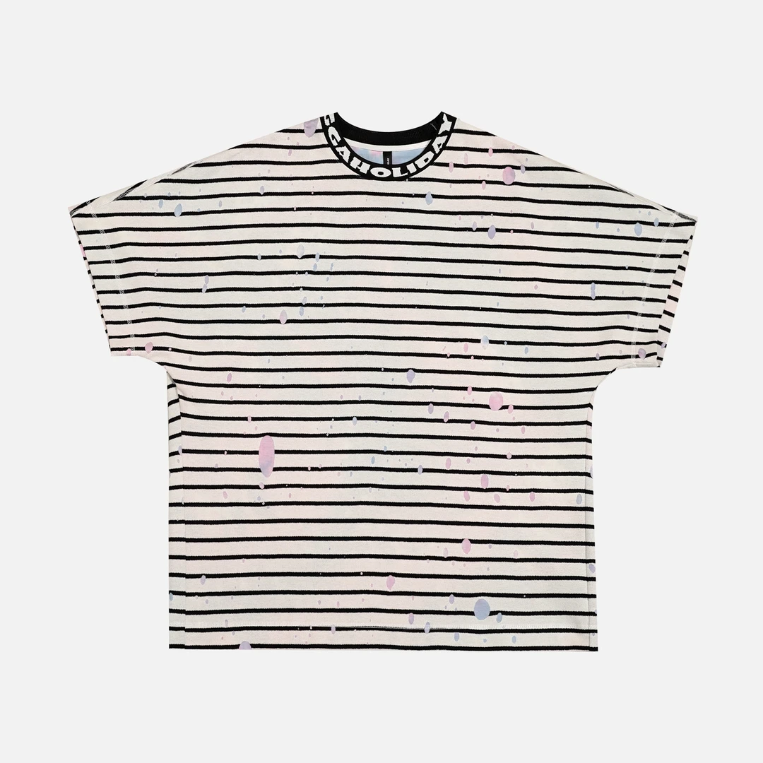 25N夏新款轻奢高级感美式街头双面穿设计黑白条纹短袖大T 152682