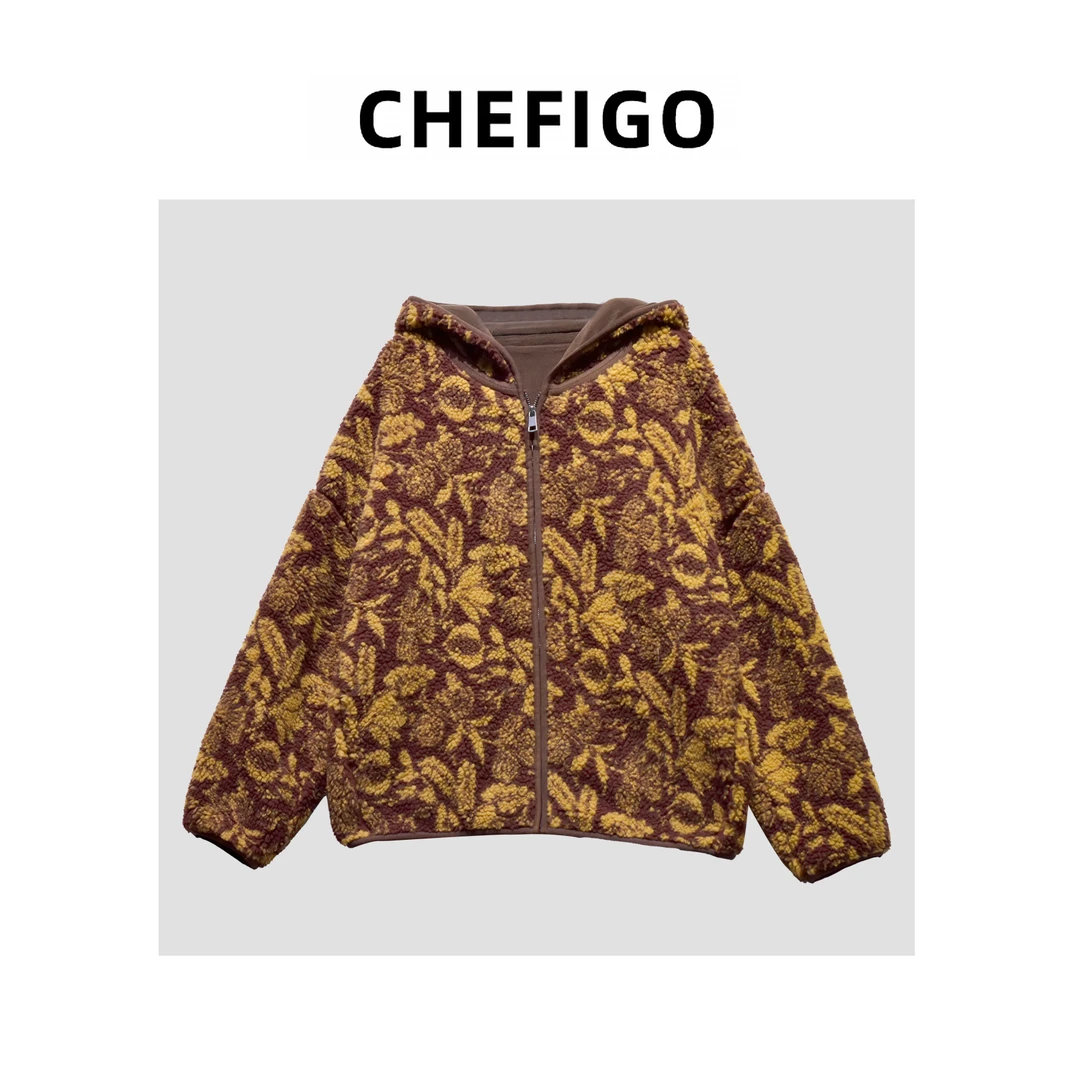 CHEFIGO色织提花摇粒绒连帽外套