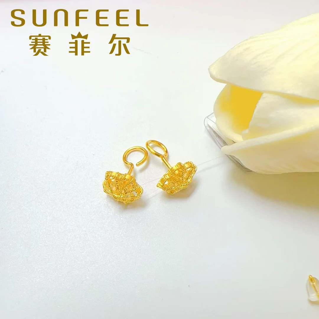 SUNFEEL/赛菲尔万足®足金花丝耳钉百搭大气耳饰时尚轻奢送礼