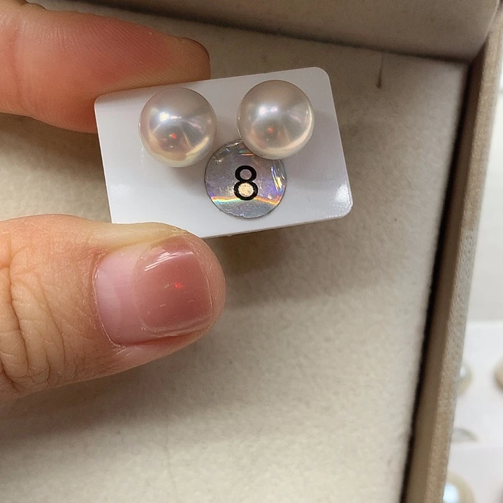 耳饰银S925镶嵌淡水珍珠9-10mm