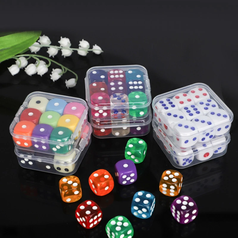 盒装多色透明亚克力水晶骰子户外旅行麻将棋牌家用教育数字色子