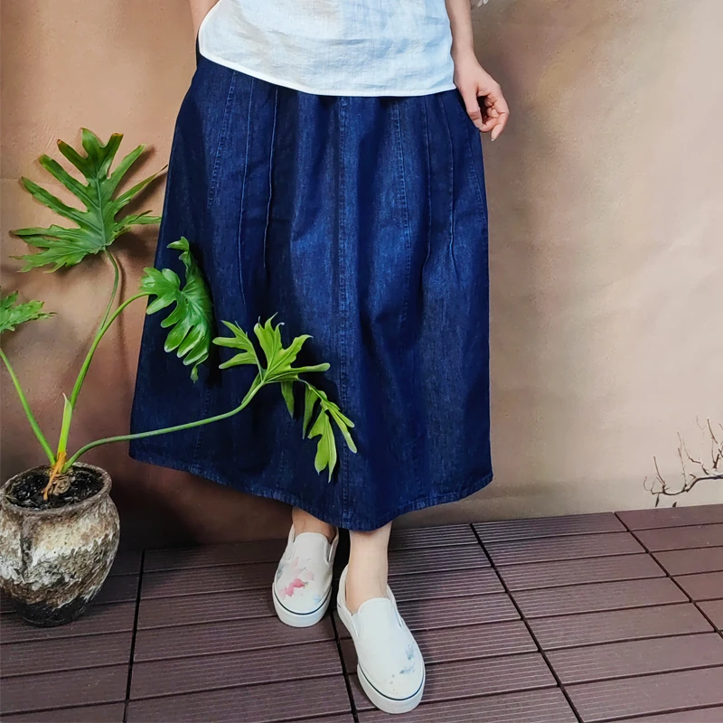 【芊芊】素荷自制 牛仔半裙全松紧大摆休闲百搭