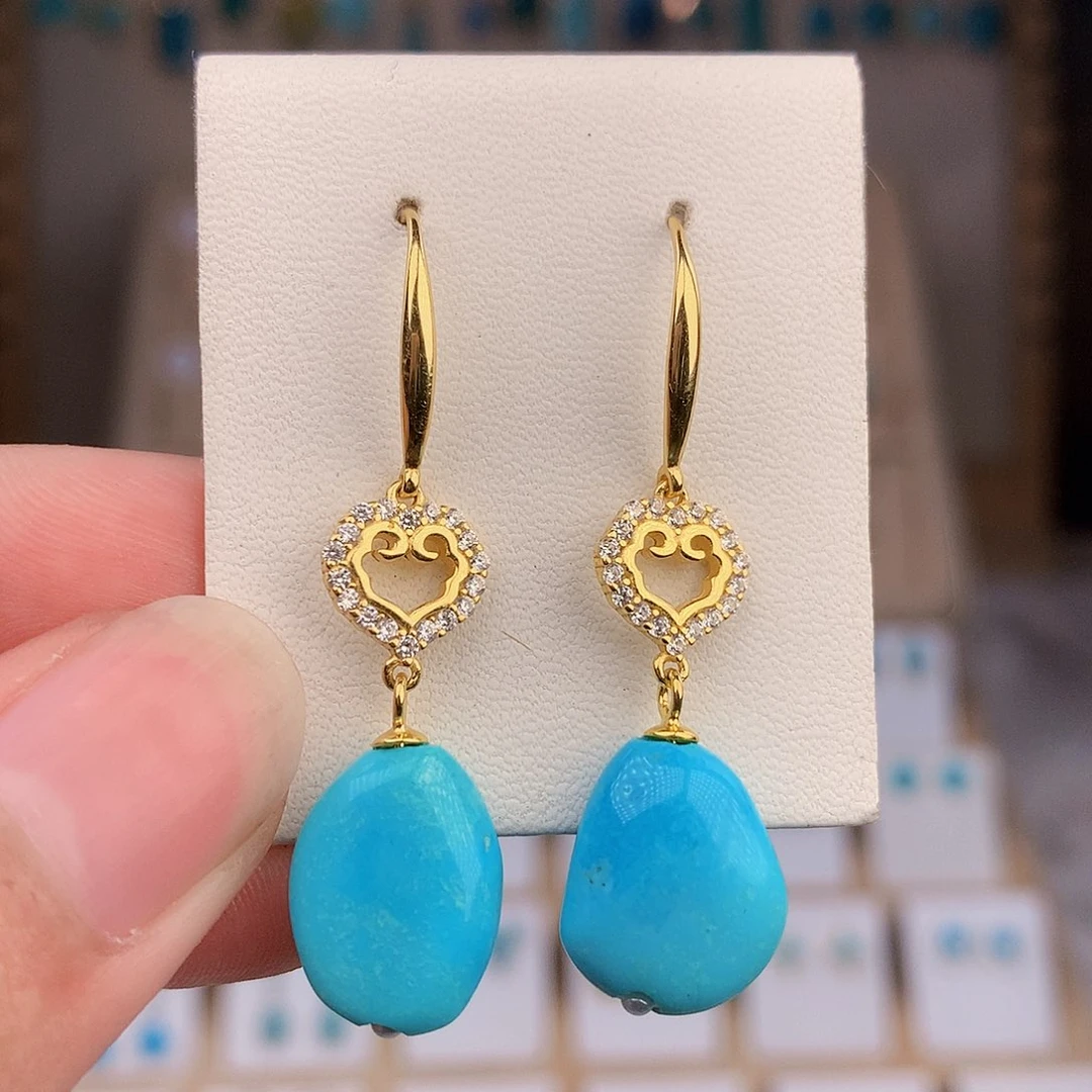 银S925镶嵌绿松石耳饰