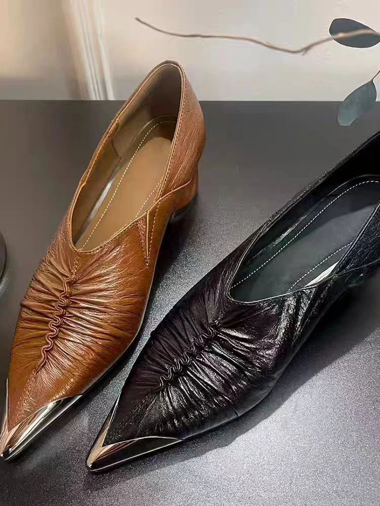 法式温柔通勤单鞋2025秋季尖头内外牛皮一脚蹬休闲风夏季浅口百搭