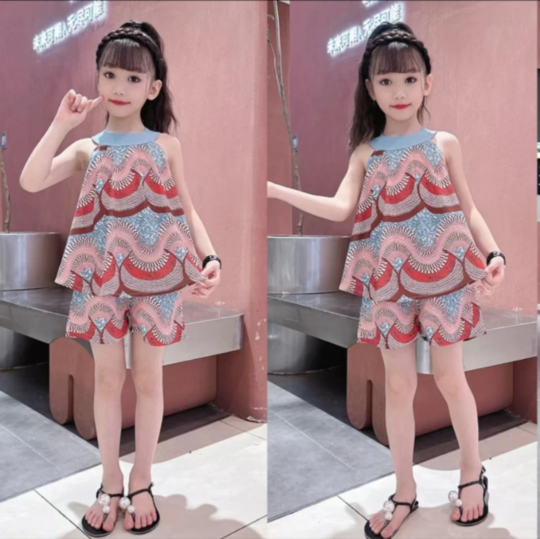 女童波西米亚雪纺套装夏装新款大儿童装女孩夏季挂脖衣服洋气