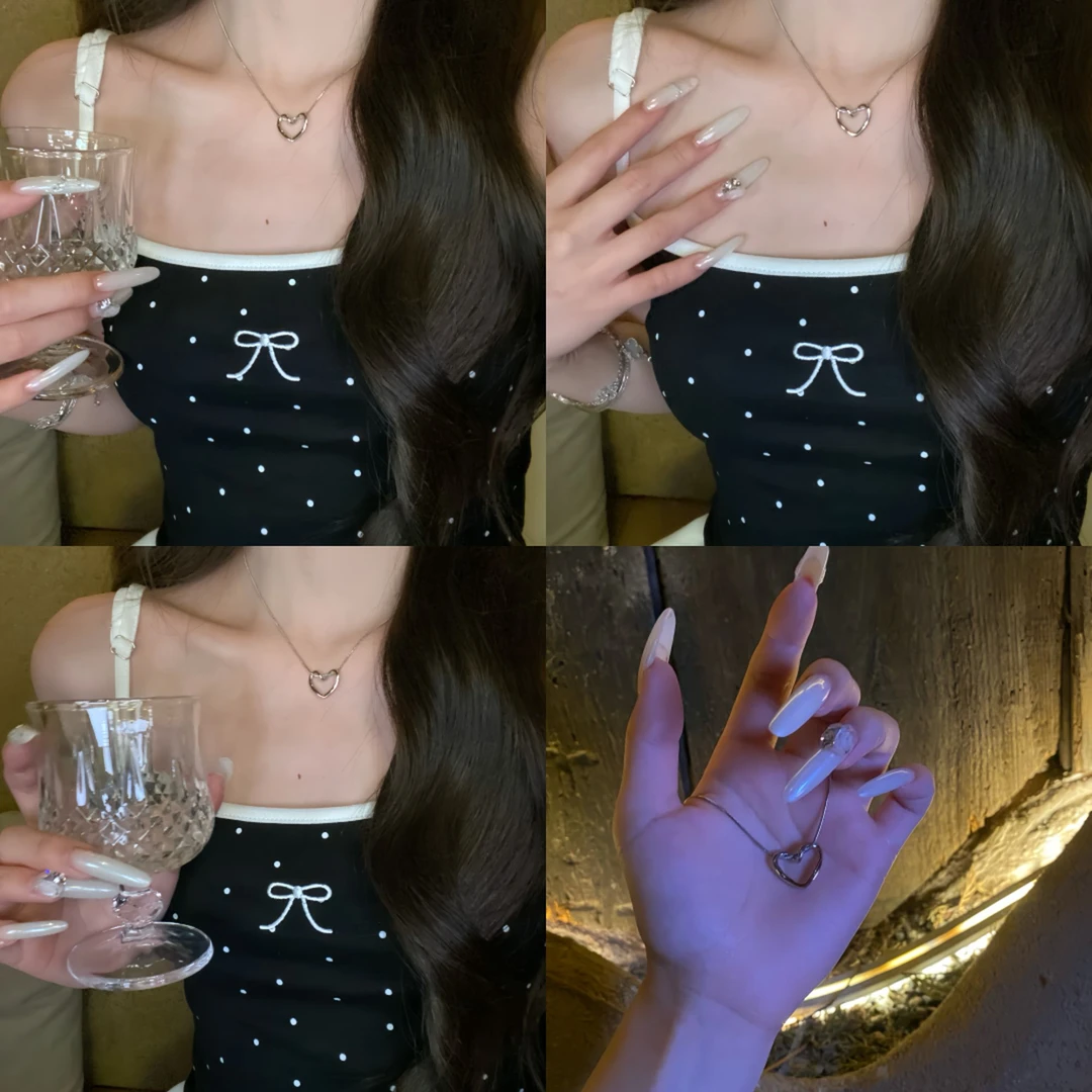 铜合金项链 爱心银色项链女轻奢小众温柔锁骨链气质高级感冷淡风