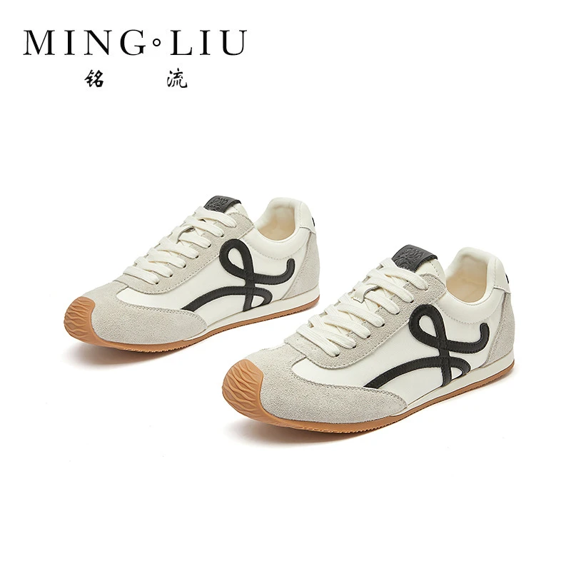 真皮阿甘鞋女2025春季新款平底运动小白鞋女复古华夫鞋百搭德训鞋