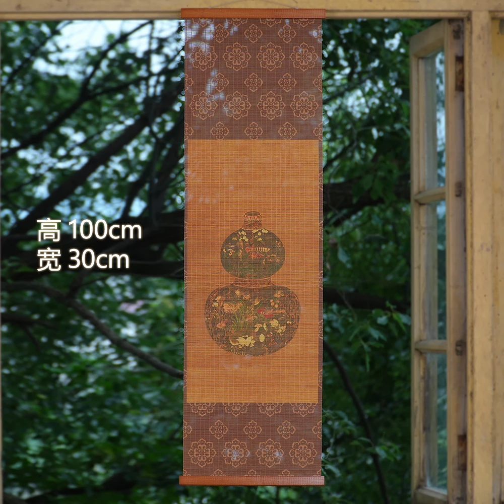 宝瓶福禄寿新中式复古卷轴挂画适用于民宿茶室客厅书房特色装饰画