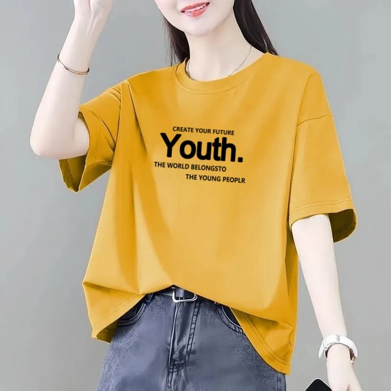 纯棉短袖t恤女夏季新款韩版宽松大码胖mm洋气减龄打底衫圆领上衣