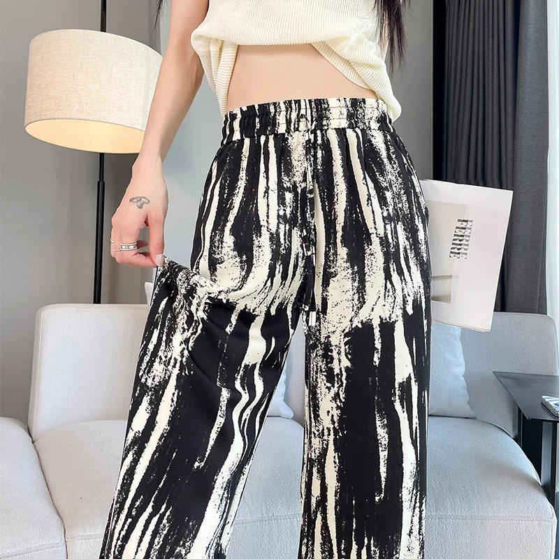 2025夏季新款窄版阔腿裤女薄款冰丝垂感直筒裤小个子休闲裤九分裤