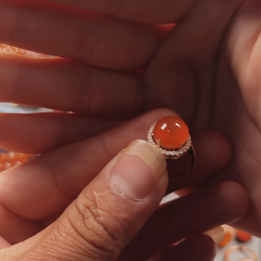 南红玛瑙戒指银S925镶嵌