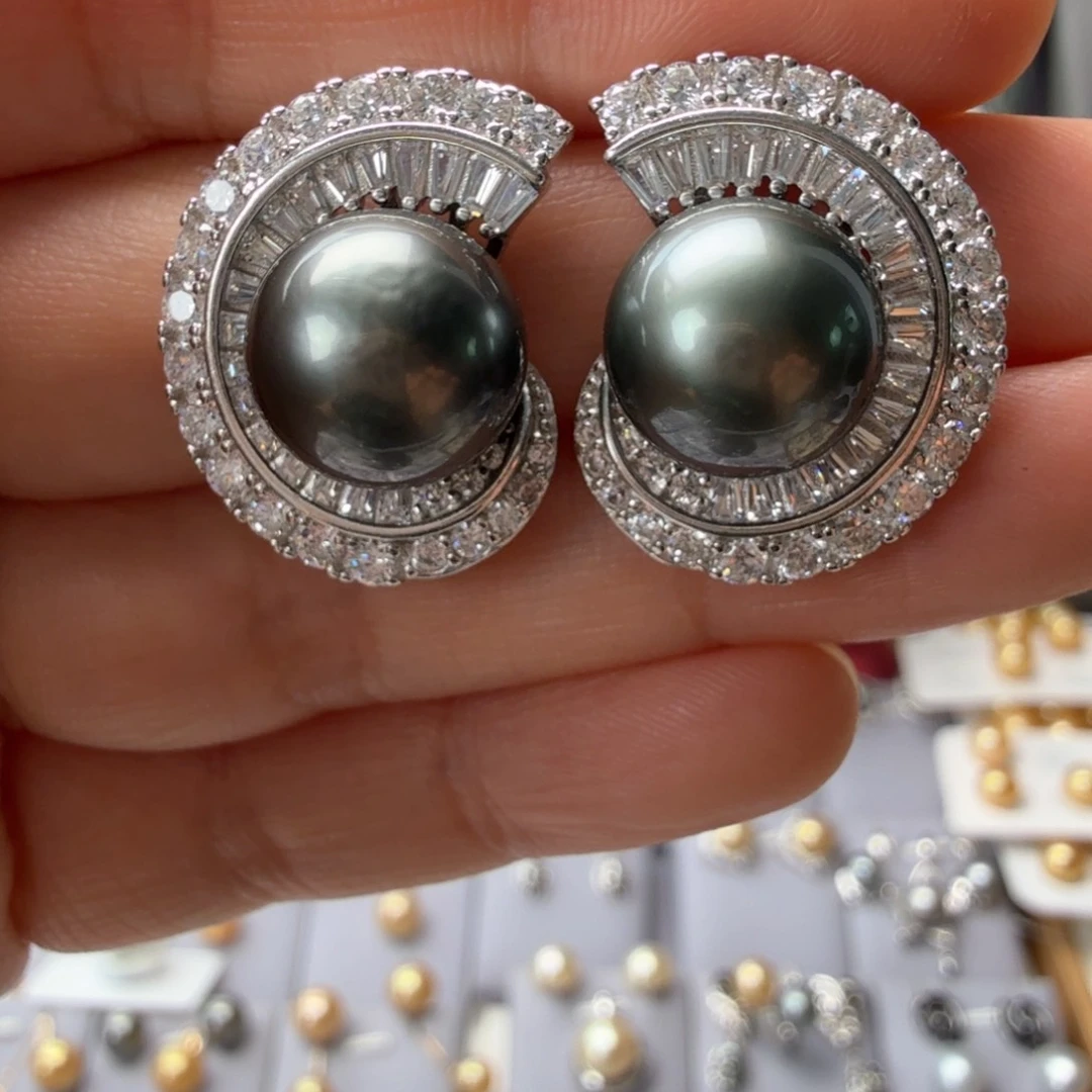 银S925镶嵌耳饰海水珍珠