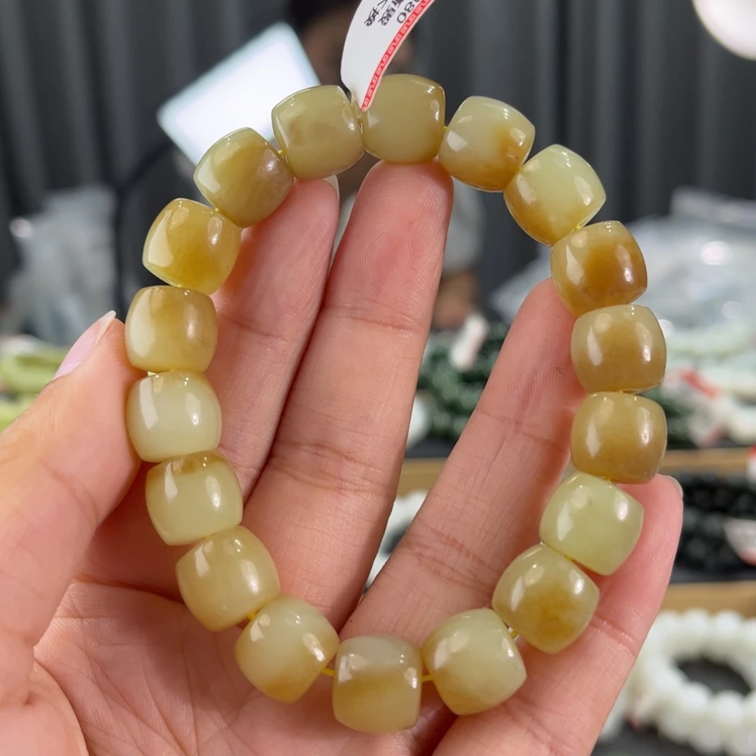 手串未镶嵌和田玉新疆若羌黄口带糖卡12直切