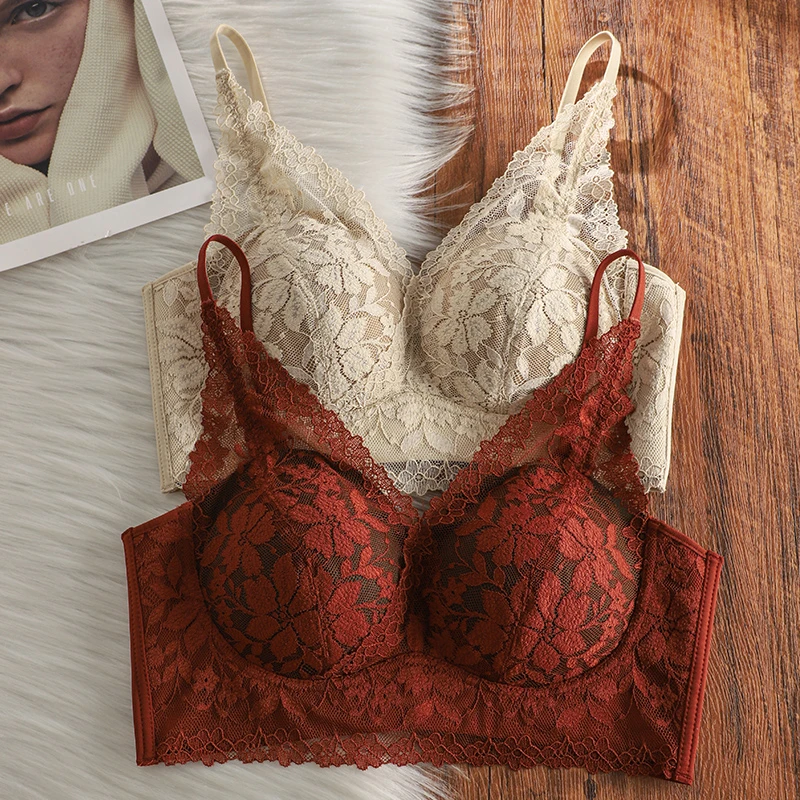 纯欲性感蕾丝内衣女小胸聚拢显大无钢圈收副乳防下垂背心式文胸罩