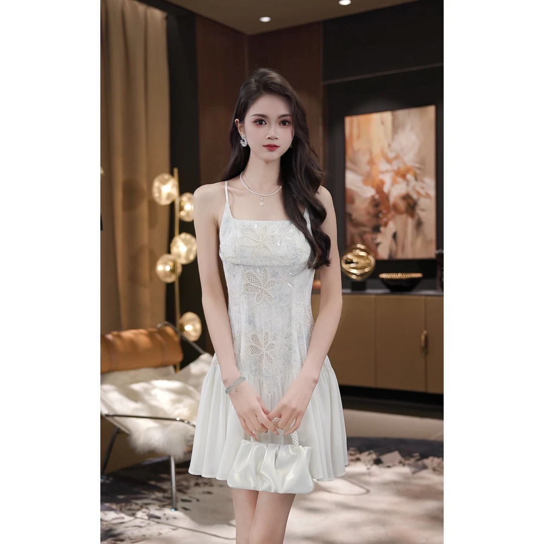 薇宝儿佳佳【山黛暮雪】夏季新款法式优雅气质收腰显瘦吊带连衣裙