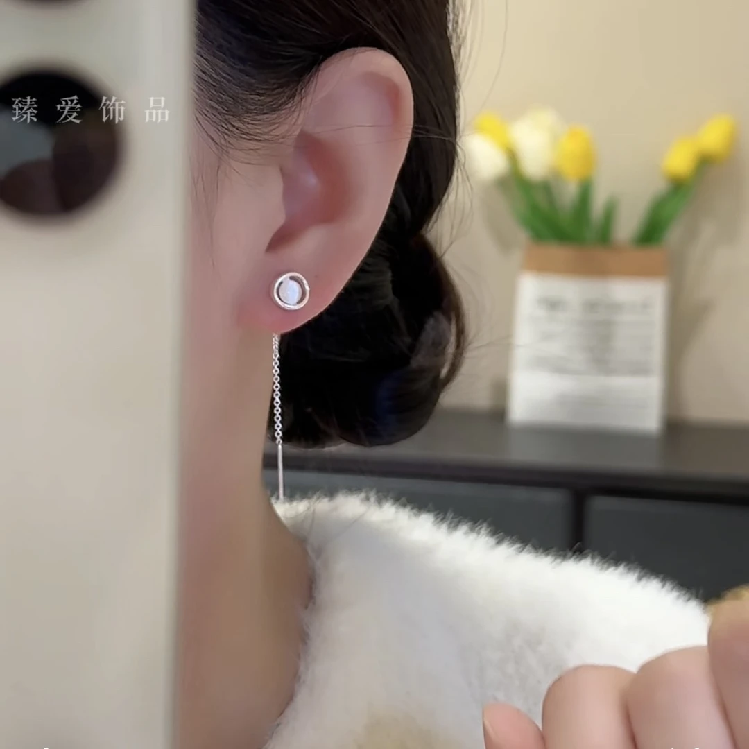 足银仿水晶耳饰 圆环耳线甜美文艺温柔轻奢清新高级耳饰