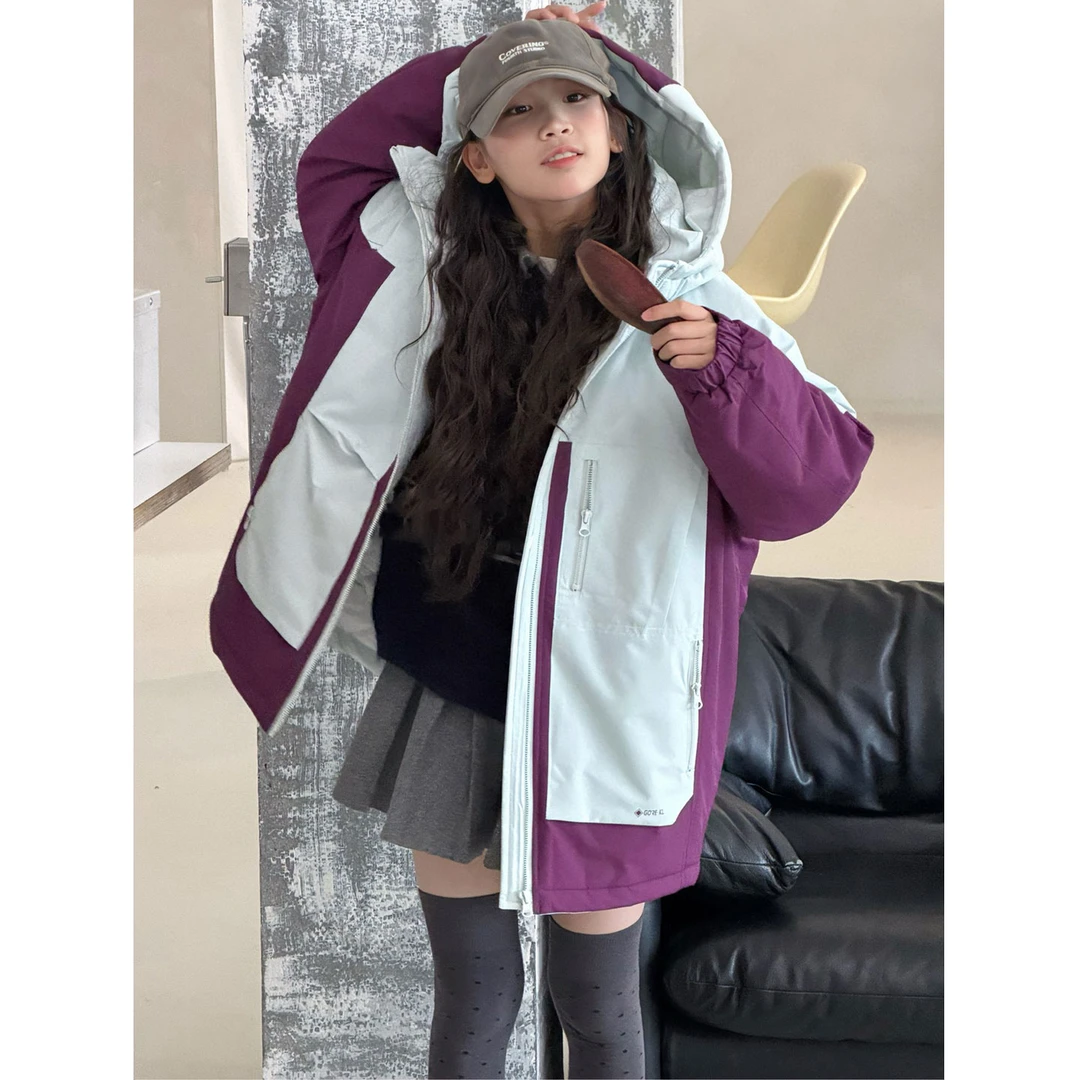 K30285孙小美撞色女童冲锋衣外套2025新款秋冬装儿童夹棉加厚上衣