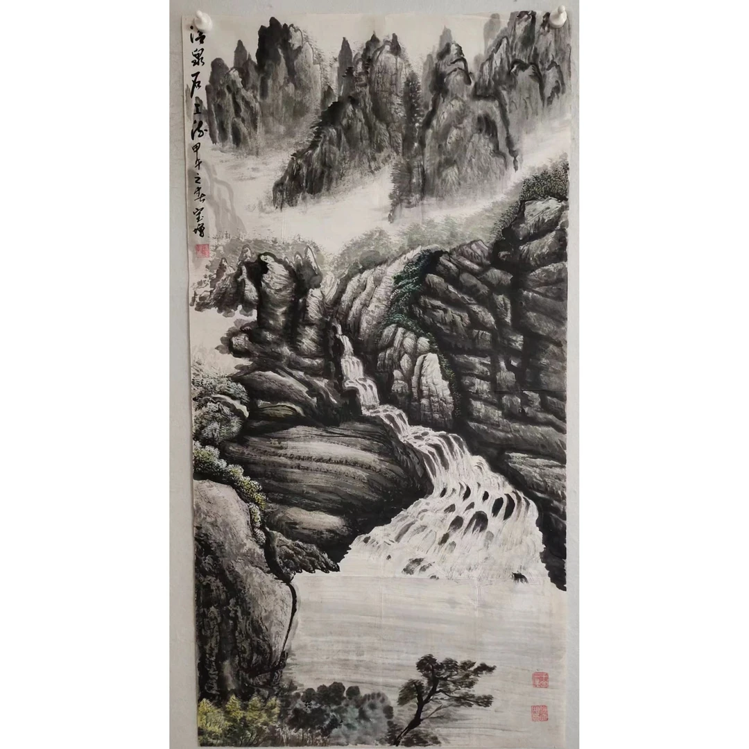 1818纯手绘山水画《清泉石上流》中堂  尺寸 137×68