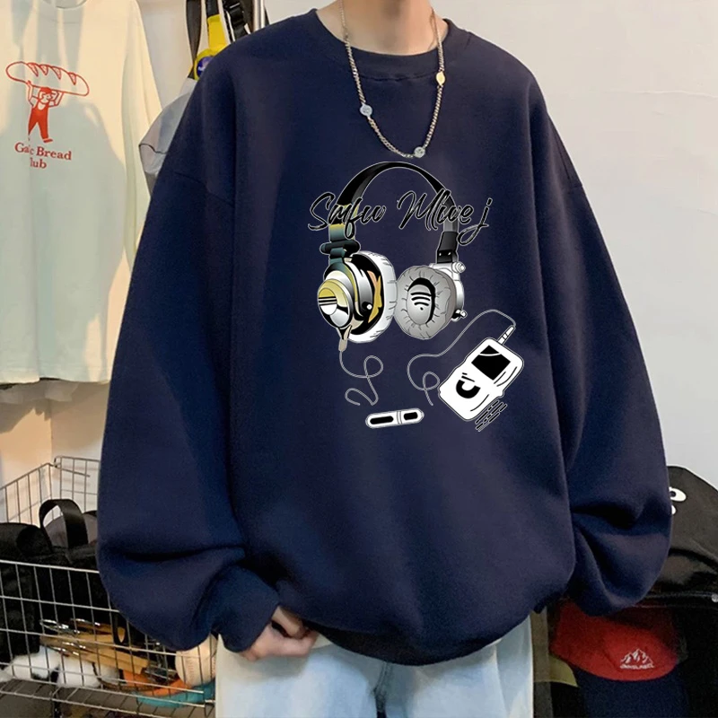 潮牌美式圆领卫衣男生秋冬新款宽松休闲打底衫青少年百搭套头上衣