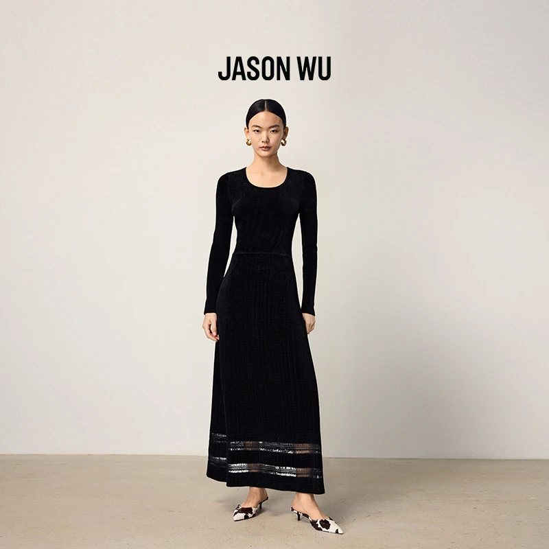 JASON WU25年秋季新款U领绒感镂空针织A字裙连衣裙女63JR2503505