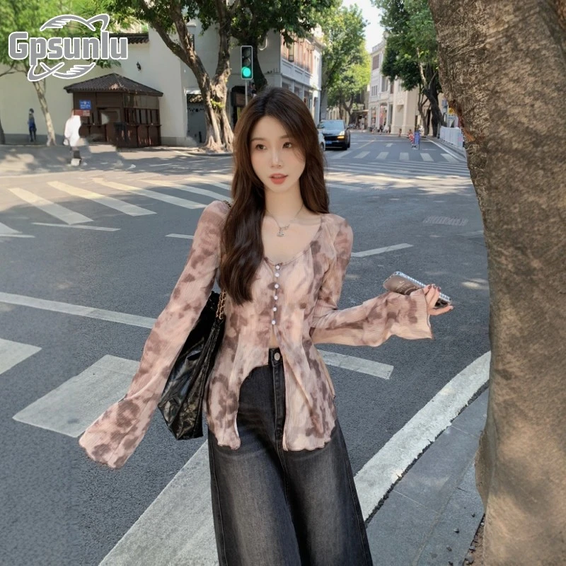 gpsunlu秋季新款设计感法式领荷叶边上衣显瘦长法式荷叶边显瘦