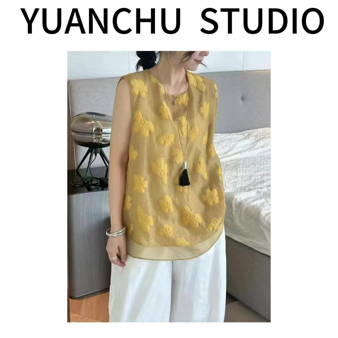 【YC】新中式国风刺绣花朵衬衫女2025夏季新款宽松显瘦上衣百搭小衫