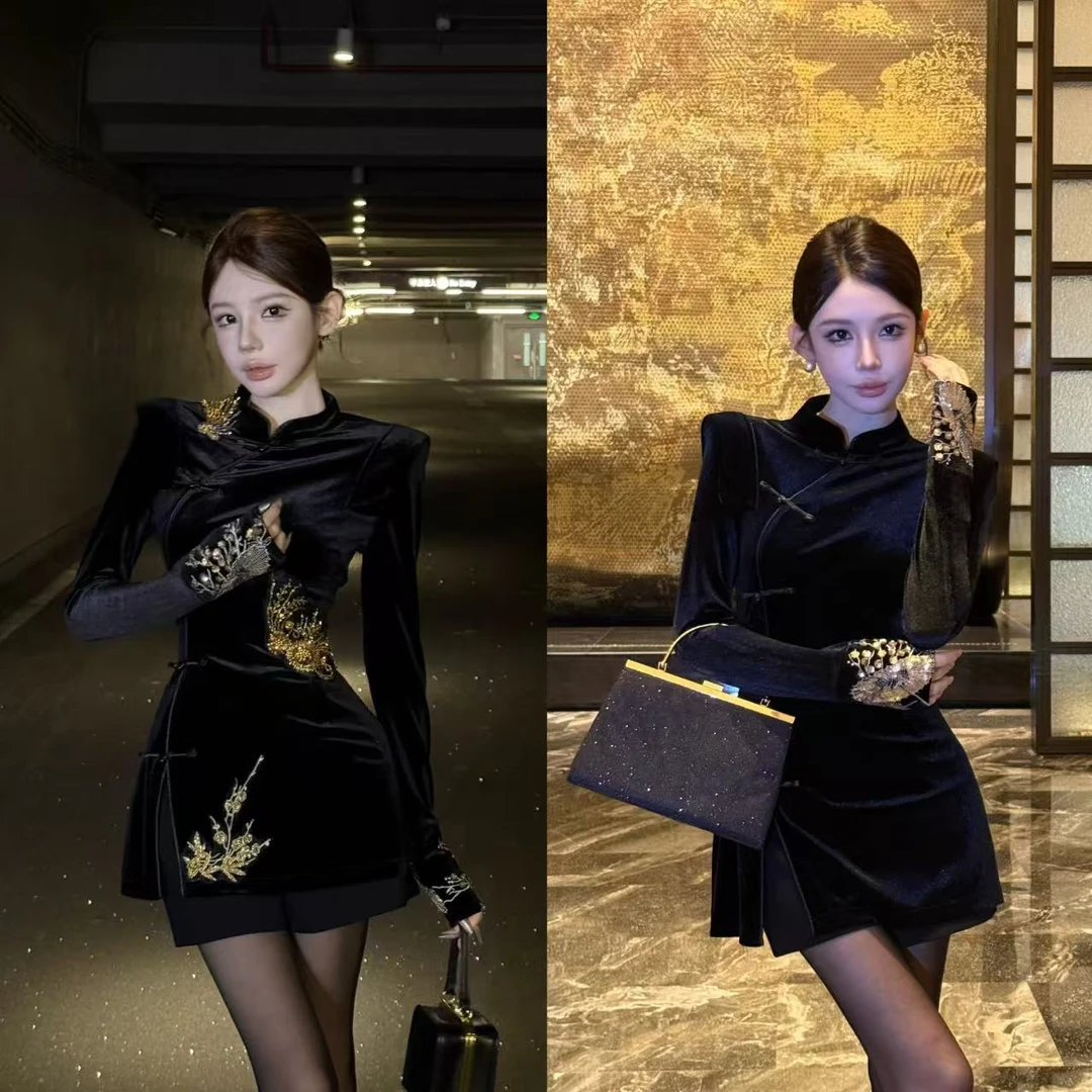 粉红PINK丨“墨绒花叙”新中式中国风刺绣立领盘扣上衣FH25D4T4180