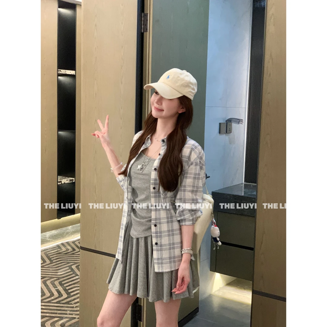 【LIUYI】夏季长袖撞色格纹衬衫外套54233