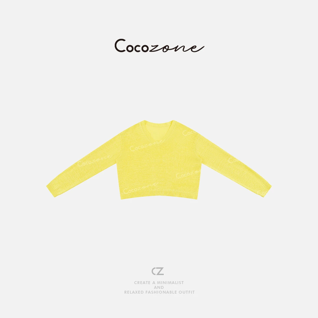 COCO ZONE 刘一一 早春简约V领短款长袖针织衫CD2A0433