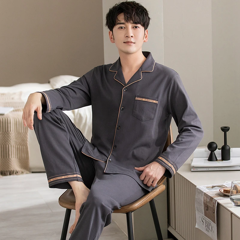 【春秋男款青仓】断码不加100%纯棉加厚长袖睡衣套装秋冬家居服套装