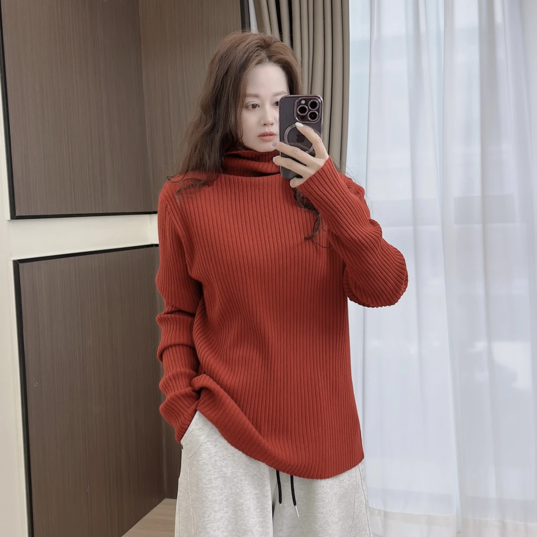 12683冬韩版慵懒高领坑条针织毛衣打底衫