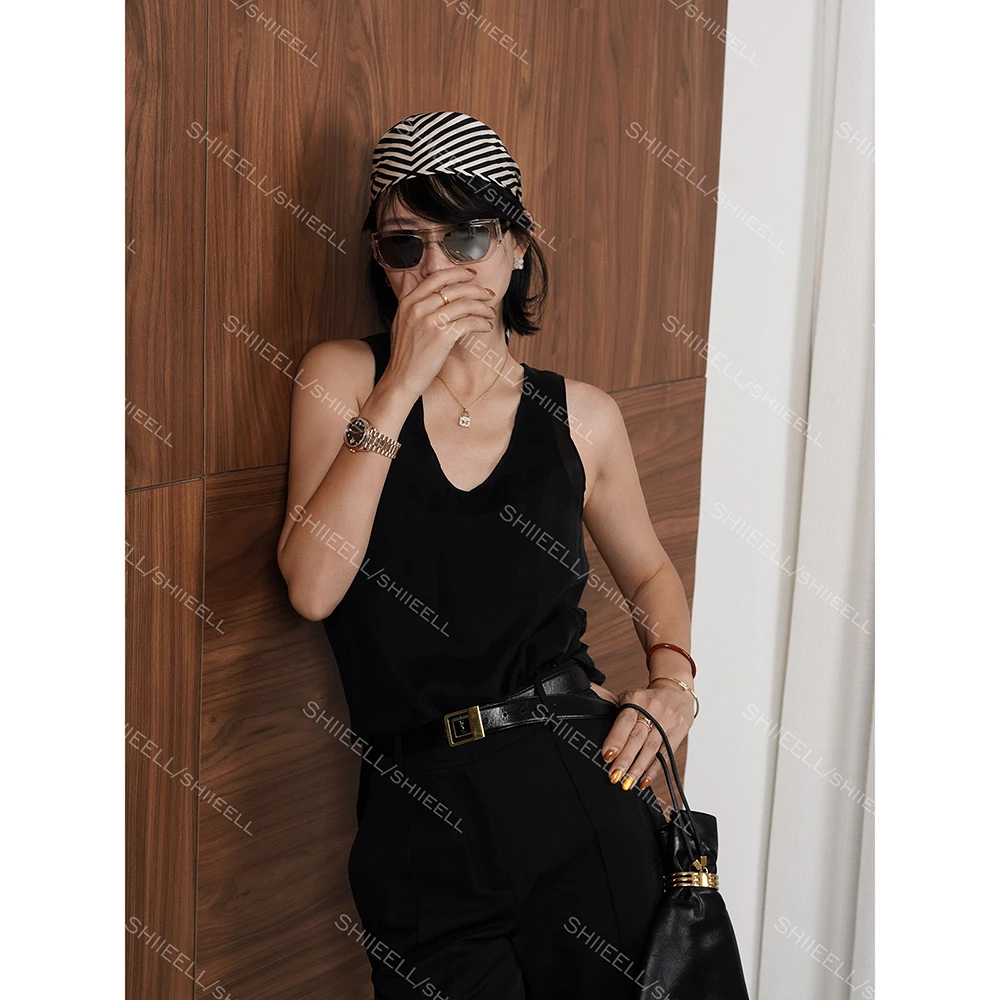 SHIIEELL高智感吊带夏季新款通勤缎光铜氨面料U领宽肩背心女W5705