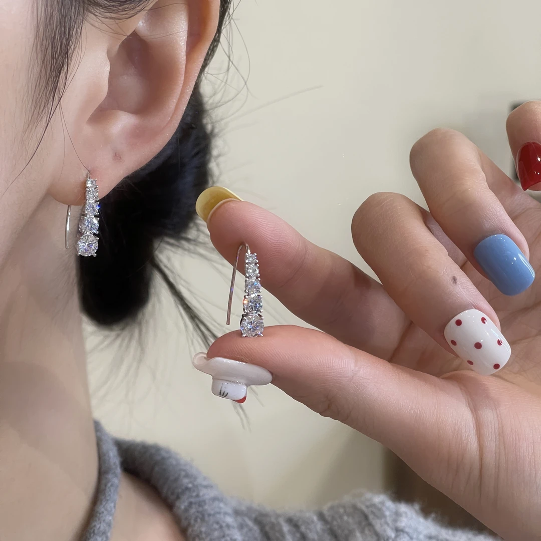 银色超闪质感耳挂个性简约镶钻设计感耳饰A-114