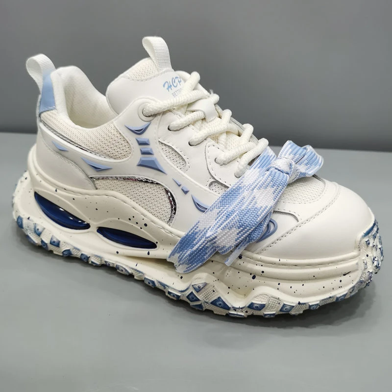 男生鞋子白色彩绘轻透男鞋潮流男士时尚休闲鞋厚底增高老爹鞋男款