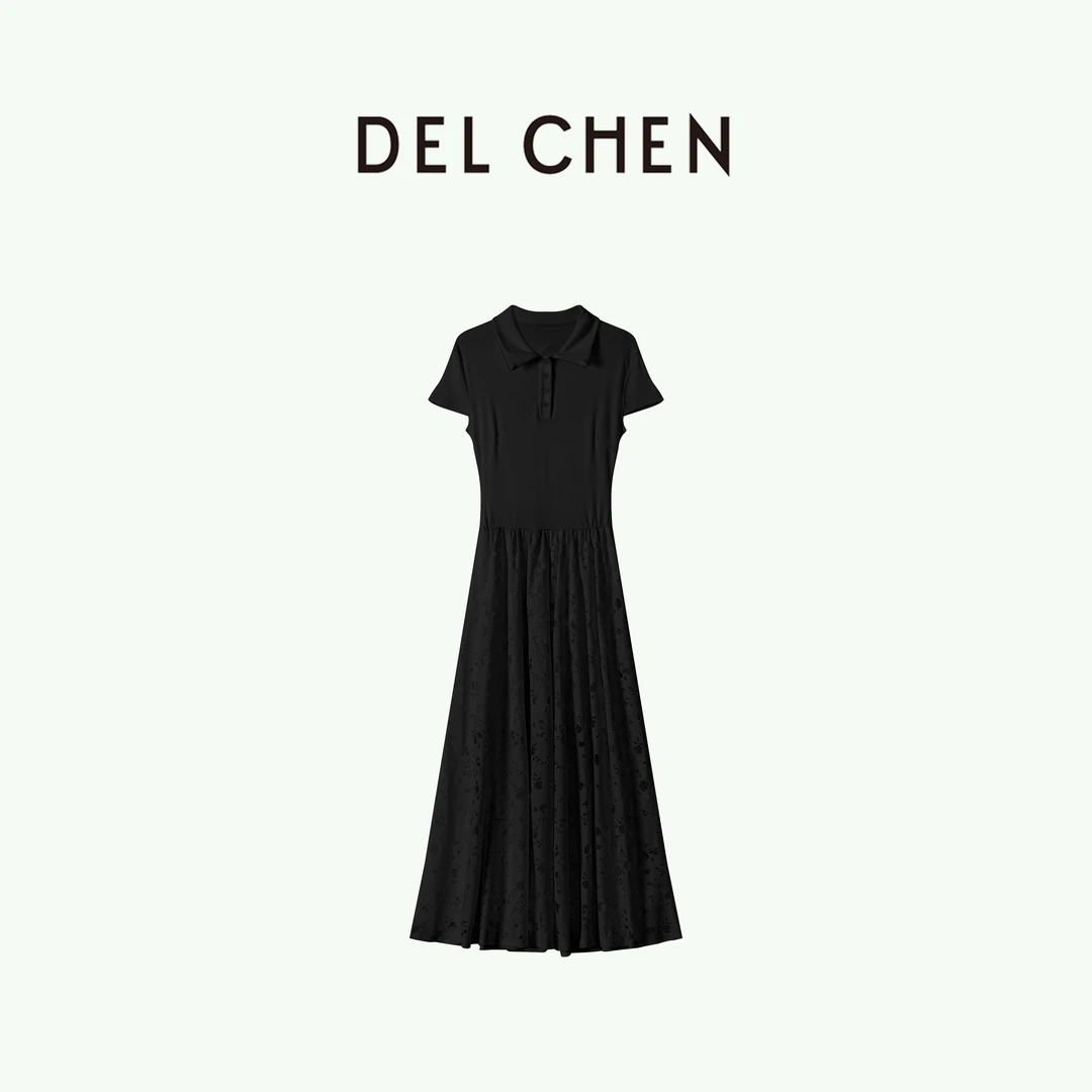 DELCHEN 2025春夏 Polo领针织拼蕾丝连衣裙DCDY90122