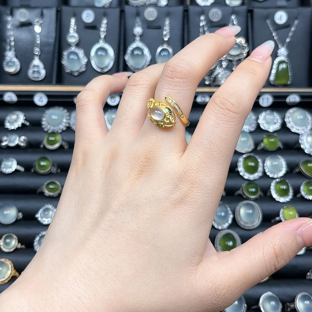 【闪购商品】岫玉戒指银S925镶嵌七*